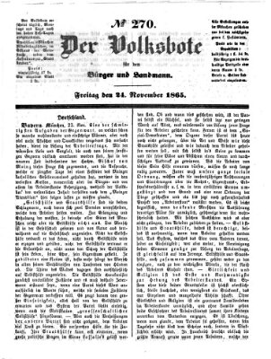 Der Volksbote für den Bürger und Landmann Freitag 24. November 1865