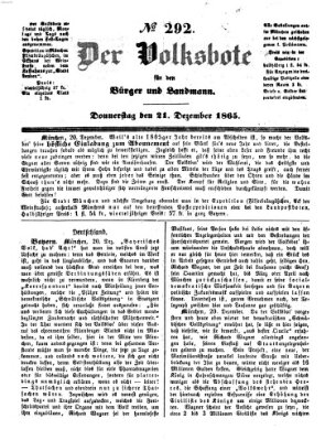 Der Volksbote für den Bürger und Landmann Donnerstag 21. Dezember 1865