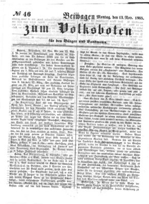 Der Volksbote für den Bürger und Landmann Montag 13. November 1865