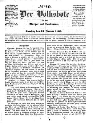 Der Volksbote für den Bürger und Landmann Samstag 13. Januar 1866