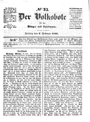 Der Volksbote für den Bürger und Landmann Freitag 9. Februar 1866