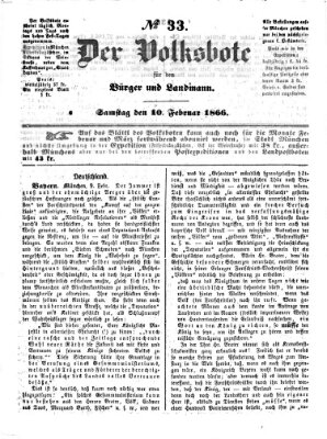 Der Volksbote für den Bürger und Landmann Samstag 10. Februar 1866