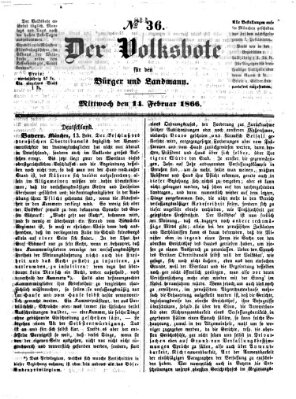 Der Volksbote für den Bürger und Landmann Mittwoch 14. Februar 1866