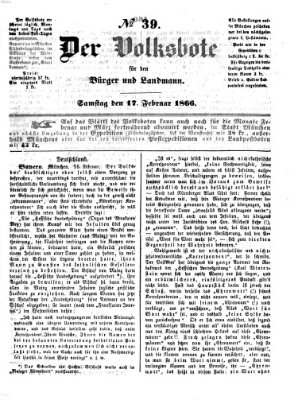 Der Volksbote für den Bürger und Landmann Samstag 17. Februar 1866