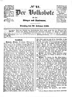 Der Volksbote für den Bürger und Landmann Dienstag 20. Februar 1866