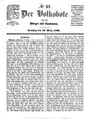 Der Volksbote für den Bürger und Landmann Samstag 10. März 1866