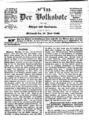 Der Volksbote für den Bürger und Landmann Mittwoch 13. Juni 1866
