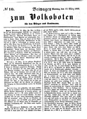 Der Volksbote für den Bürger und Landmann Montag 12. März 1866