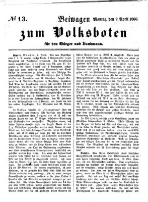 Der Volksbote für den Bürger und Landmann Montag 2. April 1866