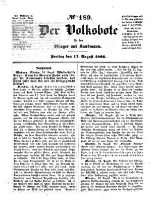 Der Volksbote für den Bürger und Landmann Freitag 17. August 1866