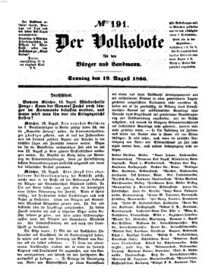 Der Volksbote für den Bürger und Landmann Sonntag 19. August 1866