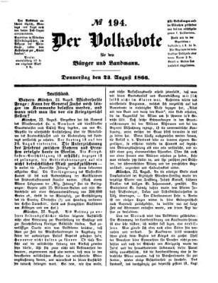 Der Volksbote für den Bürger und Landmann Donnerstag 23. August 1866