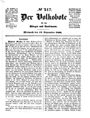 Der Volksbote für den Bürger und Landmann Mittwoch 19. September 1866