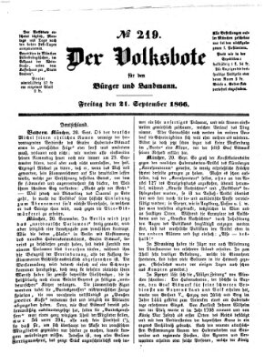 Der Volksbote für den Bürger und Landmann Freitag 21. September 1866