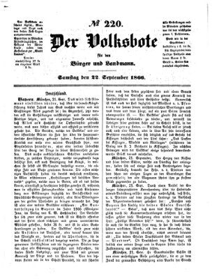 Der Volksbote für den Bürger und Landmann Samstag 22. September 1866