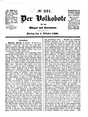 Der Volksbote für den Bürger und Landmann Freitag 5. Oktober 1866