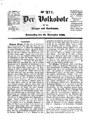 Der Volksbote für den Bürger und Landmann Donnerstag 22. November 1866