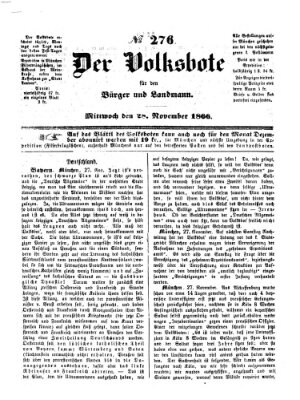 Der Volksbote für den Bürger und Landmann Mittwoch 28. November 1866