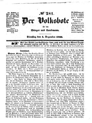 Der Volksbote für den Bürger und Landmann Dienstag 4. Dezember 1866