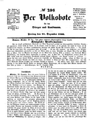 Der Volksbote für den Bürger und Landmann Freitag 21. Dezember 1866