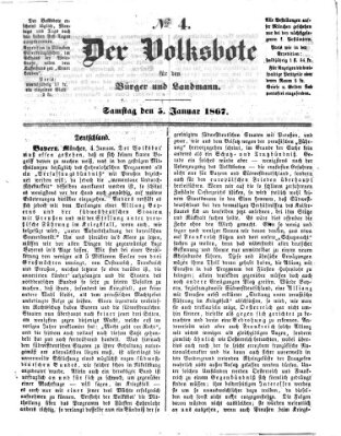 Der Volksbote für den Bürger und Landmann Samstag 5. Januar 1867