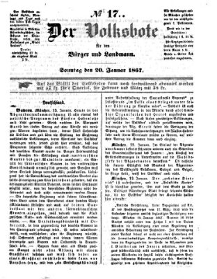 Der Volksbote für den Bürger und Landmann Sonntag 20. Januar 1867