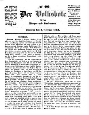 Der Volksbote für den Bürger und Landmann Sonntag 3. Februar 1867