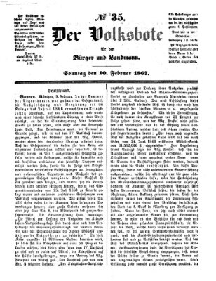 Der Volksbote für den Bürger und Landmann Sonntag 10. Februar 1867