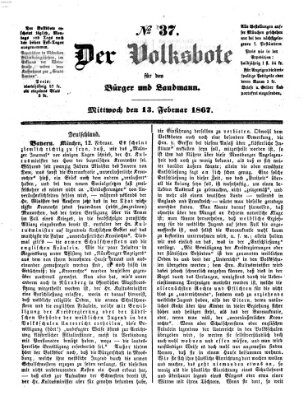 Der Volksbote für den Bürger und Landmann Mittwoch 13. Februar 1867