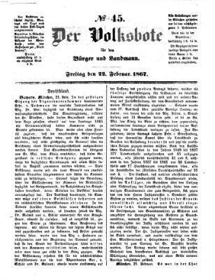 Der Volksbote für den Bürger und Landmann Freitag 22. Februar 1867