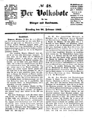 Der Volksbote für den Bürger und Landmann Dienstag 26. Februar 1867