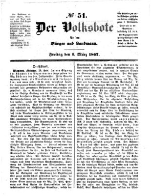 Der Volksbote für den Bürger und Landmann Freitag 1. März 1867