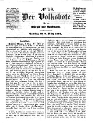 Der Volksbote für den Bürger und Landmann Samstag 9. März 1867