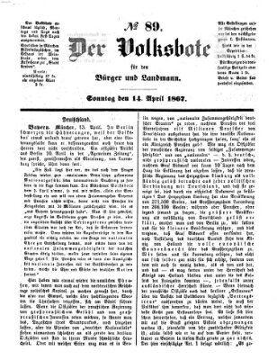 Der Volksbote für den Bürger und Landmann Sonntag 14. April 1867