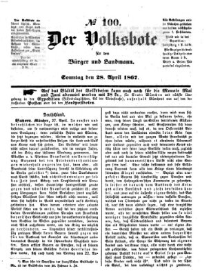 Der Volksbote für den Bürger und Landmann Sonntag 28. April 1867