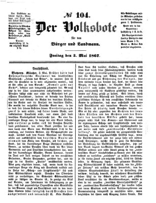 Der Volksbote für den Bürger und Landmann Freitag 3. Mai 1867