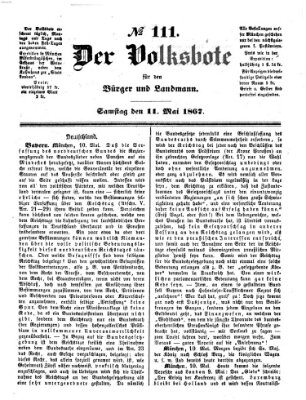 Der Volksbote für den Bürger und Landmann Samstag 11. Mai 1867