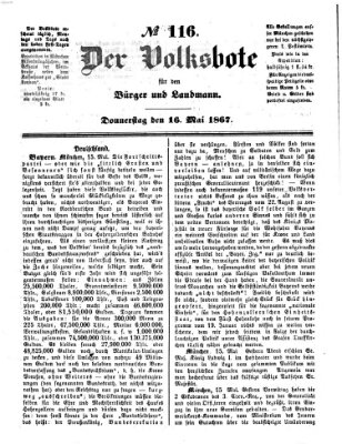 Der Volksbote für den Bürger und Landmann Donnerstag 16. Mai 1867