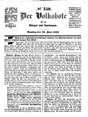 Der Volksbote für den Bürger und Landmann Samstag 29. Juni 1867