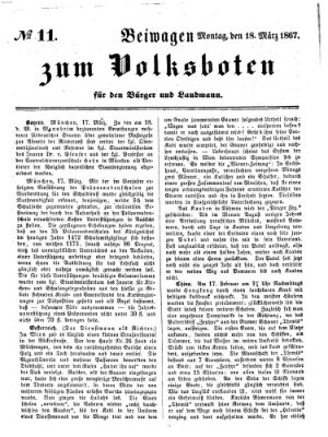 Der Volksbote für den Bürger und Landmann Montag 18. März 1867