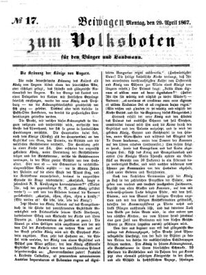 Der Volksbote für den Bürger und Landmann Montag 29. April 1867