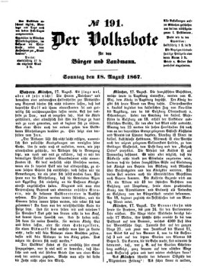 Der Volksbote für den Bürger und Landmann Sonntag 18. August 1867