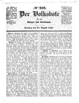 Der Volksbote für den Bürger und Landmann Samstag 24. August 1867