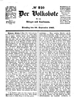 Der Volksbote für den Bürger und Landmann Dienstag 10. September 1867