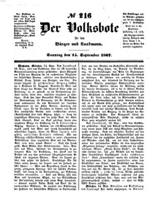 Der Volksbote für den Bürger und Landmann Sonntag 15. September 1867