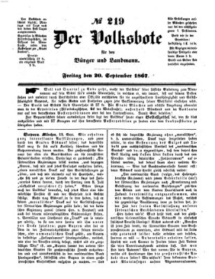 Der Volksbote für den Bürger und Landmann Freitag 20. September 1867