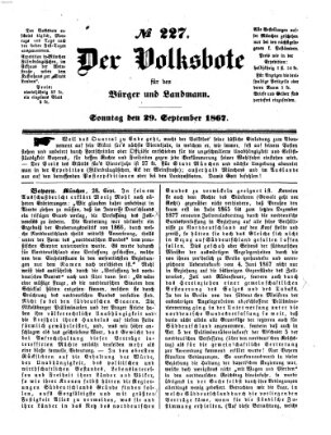 Der Volksbote für den Bürger und Landmann Sonntag 29. September 1867