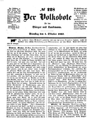 Der Volksbote für den Bürger und Landmann Dienstag 1. Oktober 1867