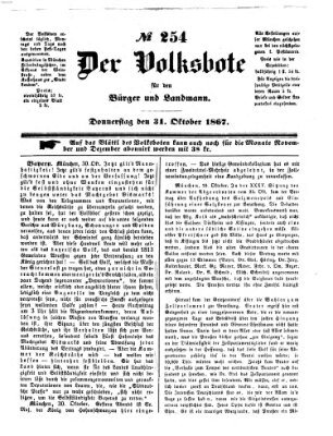 Der Volksbote für den Bürger und Landmann Donnerstag 31. Oktober 1867