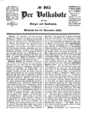 Der Volksbote für den Bürger und Landmann Mittwoch 13. November 1867